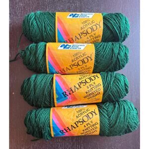 Lot of 4 Vintage National Yarn Crafts Rhapsody Yarn in Hunter Green Acrylic